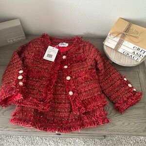 New with tags Lola & The Boys Red Tweed Coco Skirt Suit set Sz. 2/3.